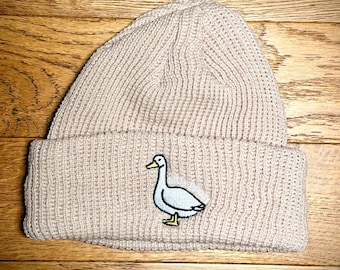 Silly Goose Knitted Beanie Hat | Funny Embroidered Patch | Cozy Winter Beanie One Size Fits All | Cute Gift for Goose Lovers & Quirky Friend