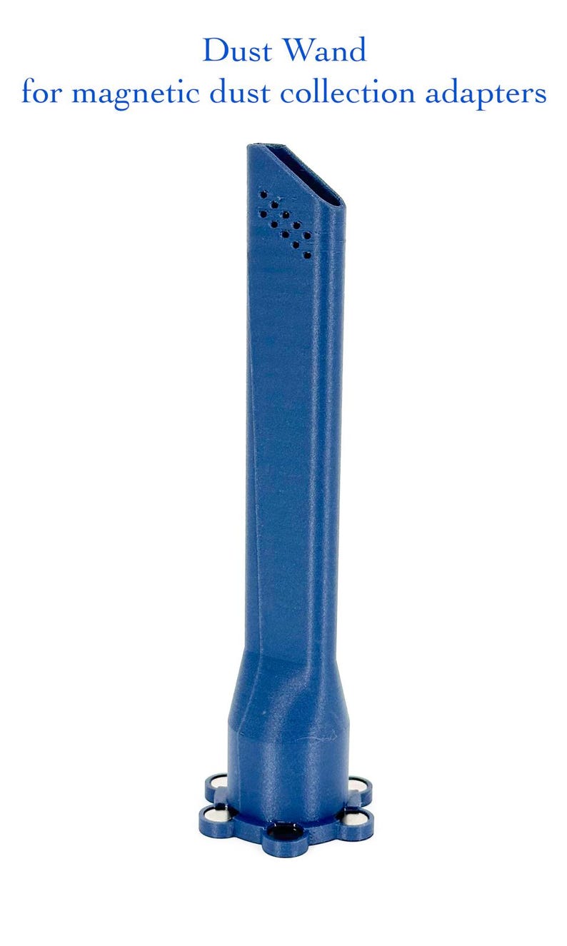 May include: A blue dust wand for magnetic dust collection adapters. The wand has a rectangular shape with a series of small holes near the top. The base has a star-like design. Text on the image reads "Dust Wand for magnetic dust collection adapters."