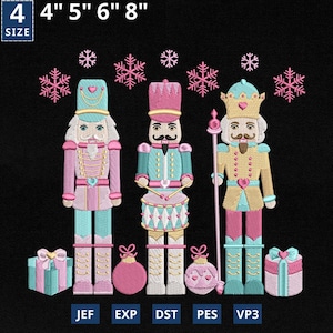 Nutcracker Embroidery Design, Festive Nutcracker Trio Embroidery Pattern, Christmas Holiday Machine File, Merry Christmas, Instant Download