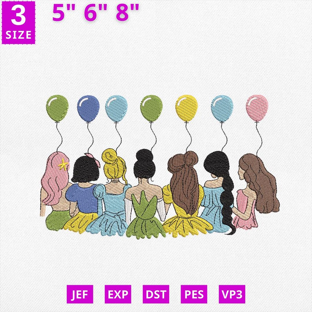 Royal Princess Party Embroidery Design, Back View Princesses With ...