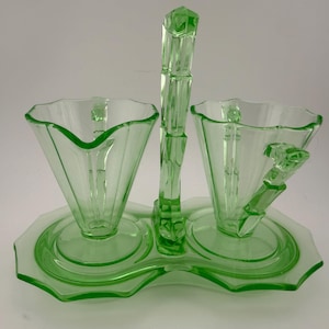 Vintage CAMBRIDGE Uranium Cream & Socker Decagon Set med caddy