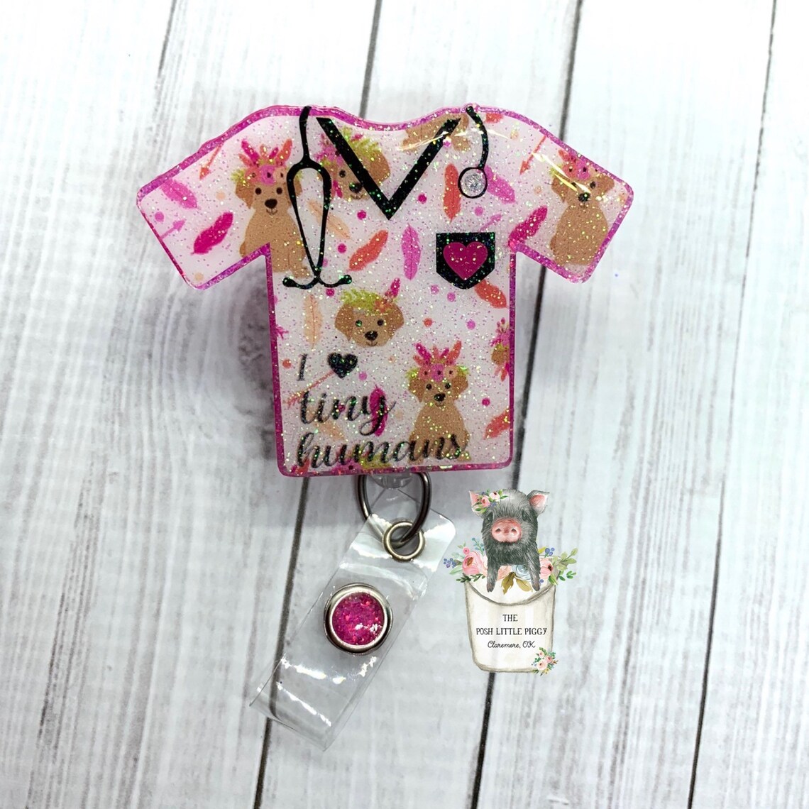 Pediatric nurse badge reel custom glitter badge ID reel | Etsy