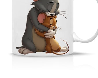 Cartoon Cat and Mouse Hug Mug: Tom & Jerry Inspired Ceramic Cup