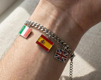 Personalized Charm Bracelet with Custom Country Flags for Travelers