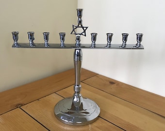 Cromwell Chromium Metal Hannukah Menorah with Star of David Candle Holder 9 inch tall