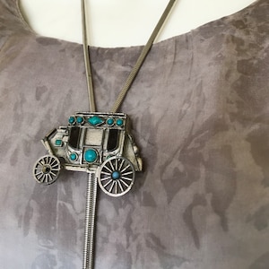Stagecoach Bolo Tie Western Silver-tone Bola Chain Faux Turquoise Stones