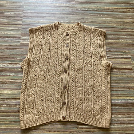Hand Knit Textured Cable Sweater Vest Button Fron… - image 2