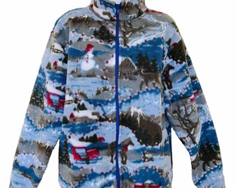 Northern Reflections Fleece Zip Up Jacket Winter Wonderland Print Vintage 90s Medium