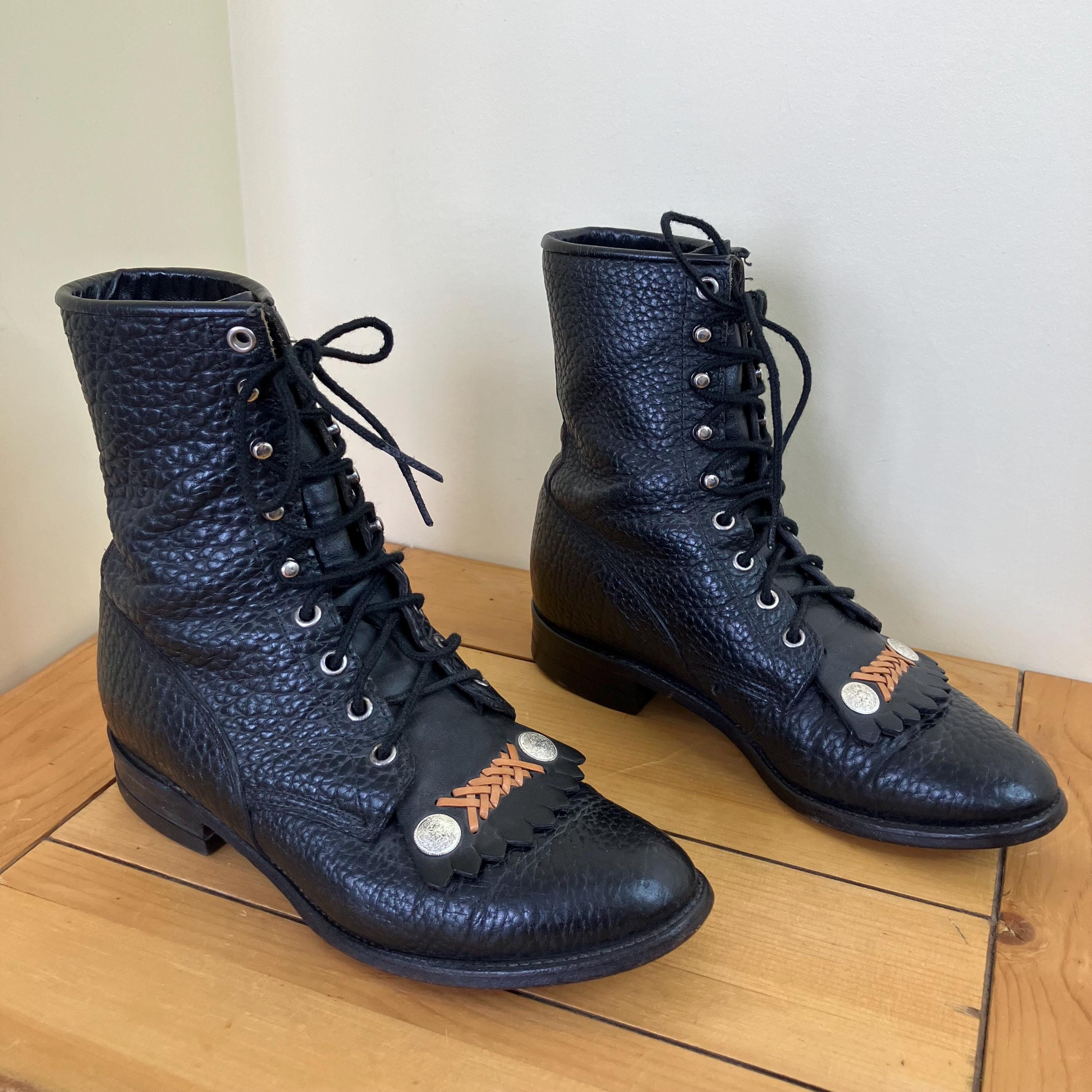 Justin Bullhide Leather Lace-up Boots Roper Style With  display picture 2