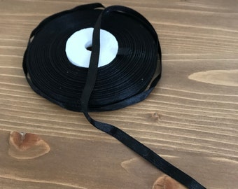 Black 1/4" 6mm Skinny Satin Ribbon by the Yard Ships from Canada