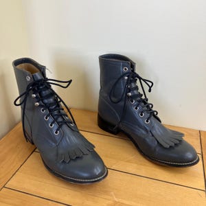 Justin Leather Lace-Up Boots Roper Kiltie Fringe Grey Mens US 6 D Womens 8