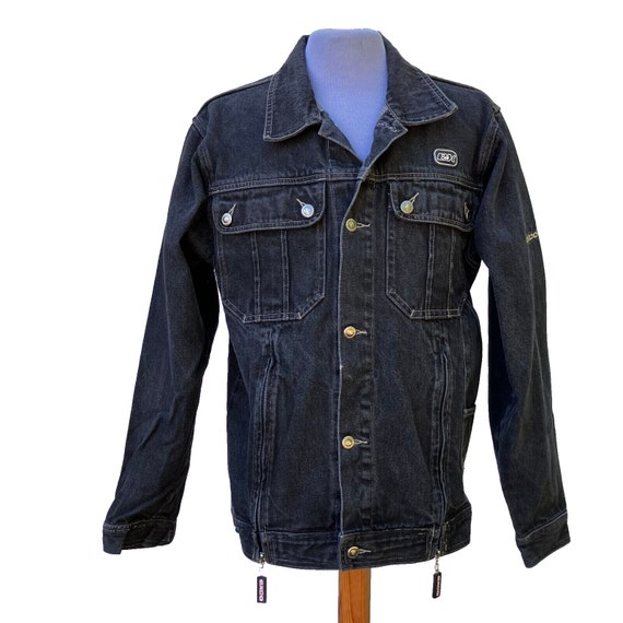 【vintage】 90s black denim 2way jacket Vintage 90s FUBU Black Denim Full Zip Trucker Jacket Size
