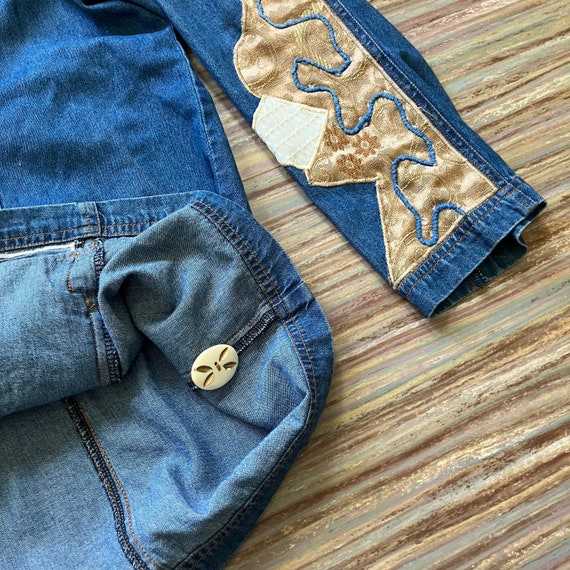Denim Chambray Patchwork Blazer Jacket Vintage Al… - image 5