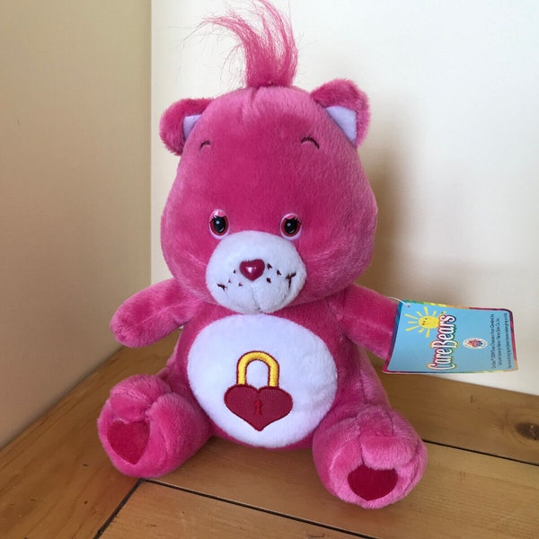 Care Bear Secret Lock Seated Plush 9 inch Stuffed Toy NWT 2004 Pink