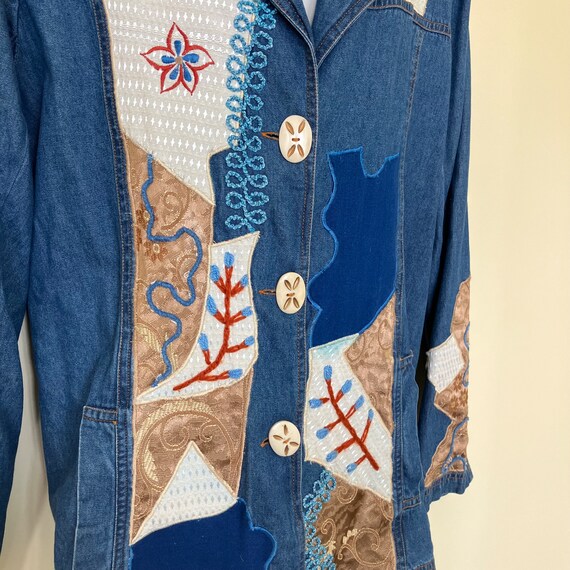 Denim Chambray Patchwork Blazer Jacket Vintage Al… - image 8