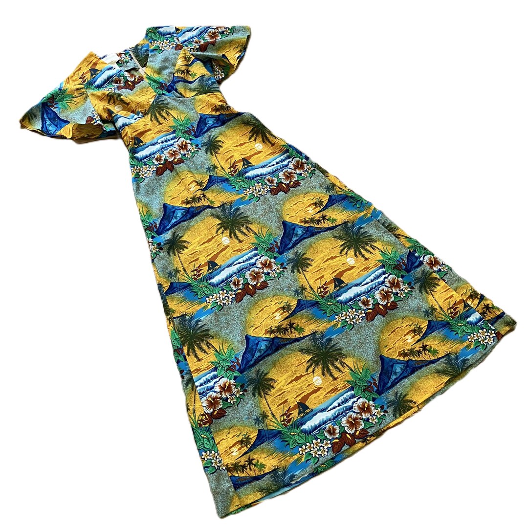 Royal Hawaiian Maxi Dress Empire Waist Hawaii Sunset Print Vintage 70s ...