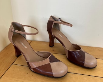Vintage Leather Patchwork High Heels Ankle Strap Pumps Vintage Y2K Nine West Womens US 8.5 Shoes