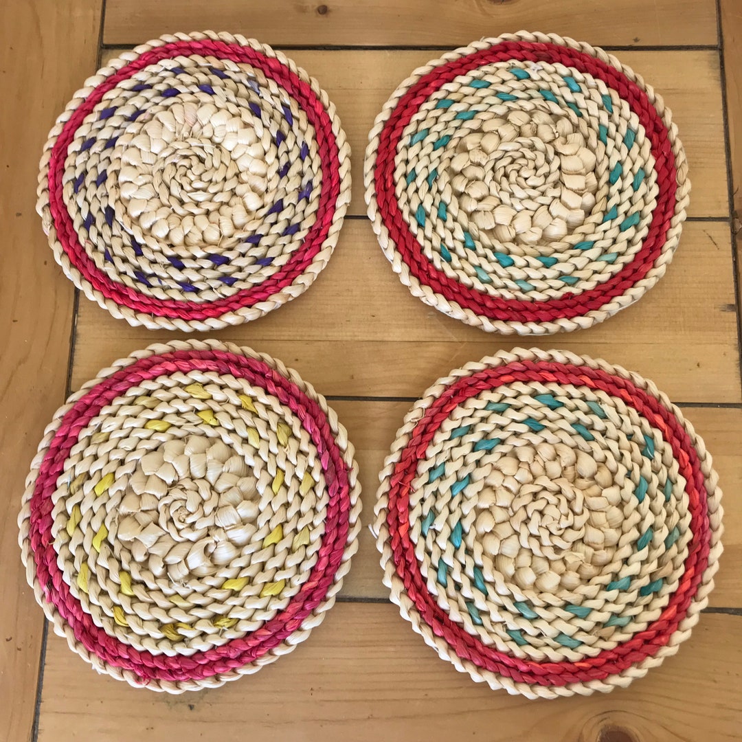 Braided Raffia Round Trivet Rattan Hot Pads or Wall Hanging Decor 7