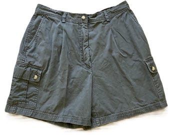 Short cargo utilitaire de marque IC, randonnée gris vintage Y2K plissé sur le devant pour femme, taille 14