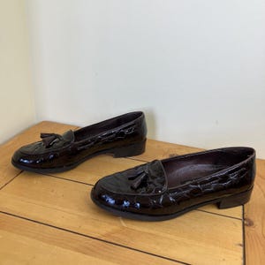 Amalfi Patent Leather Loafers with Tassels Dark Brown Shoes Vintage Made in Italy Womens US 6