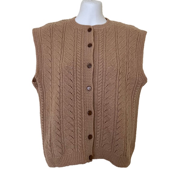 Hand Knit Textured Cable Sweater Vest Button Fron… - image 1