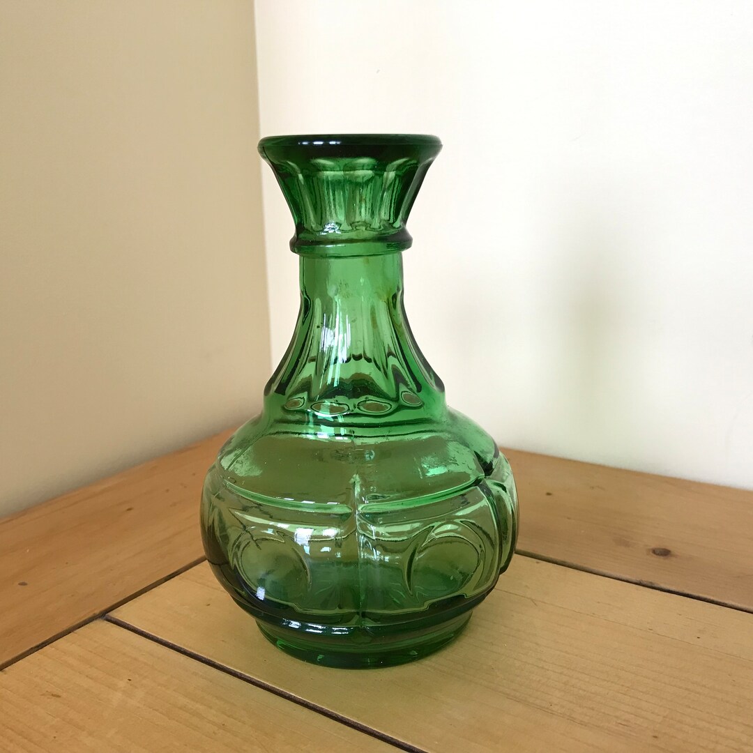 Wheaton Small Bud Vase Vintage Green Glass Bottle Bullseye Pattern