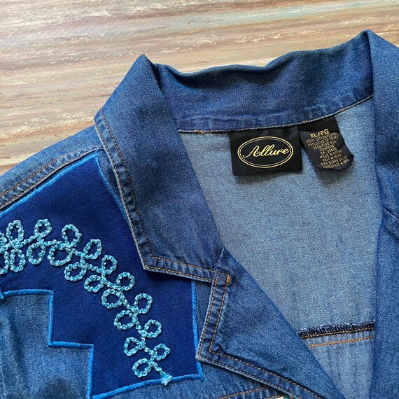 Denim Chambray Patchwork Blazer Jacket Vintage Al… - image 4