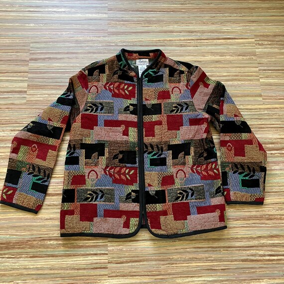Textured Chenille Patchwork Tapestry Jacket Vinta… - image 2