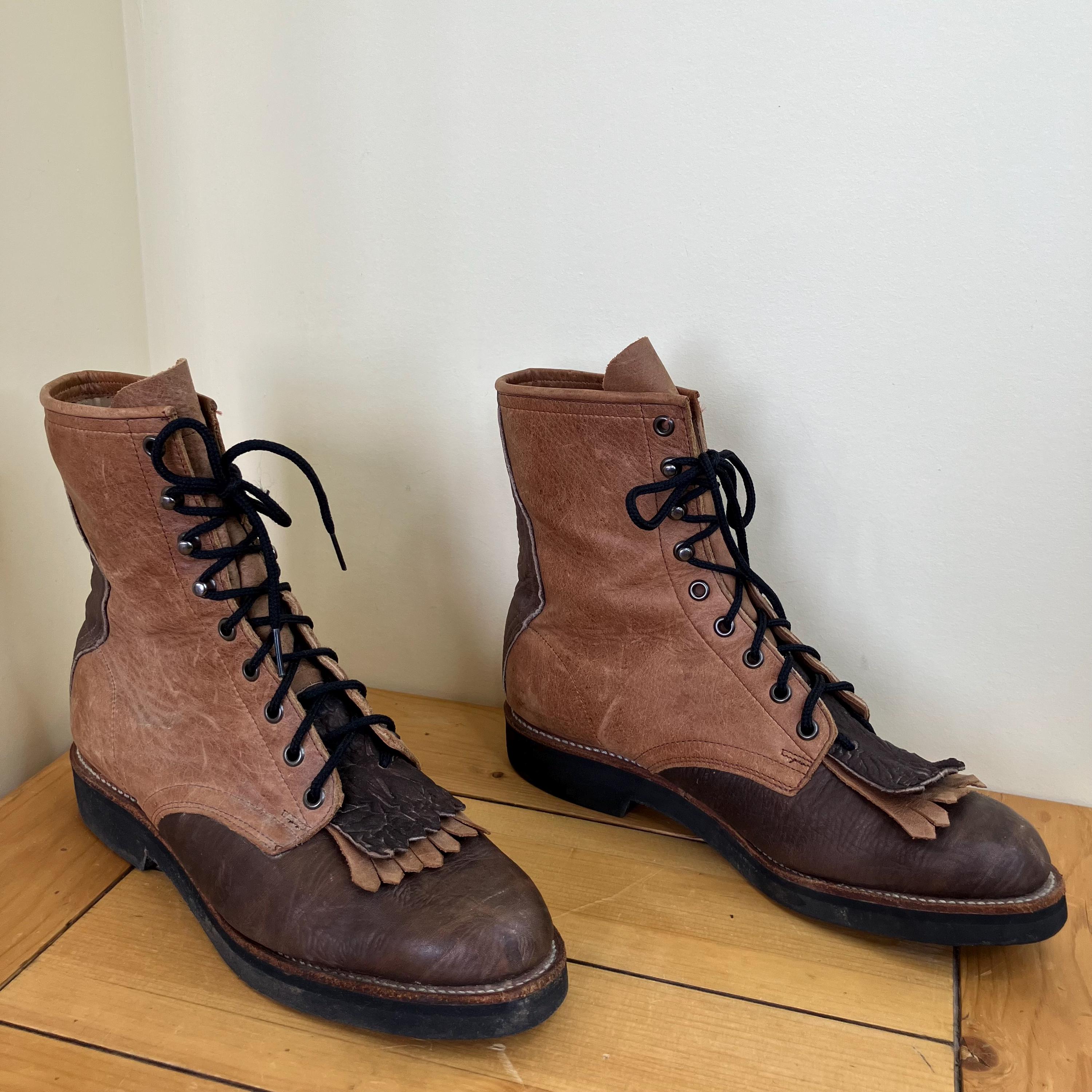 Unisex Vintage 80’s Cowtown Western Kiltie LAce Up Leather Cowboy Boots Mens 6.5 Vintage 1970 1980 Cowtown Rust Cowboy Boots Men main image 4