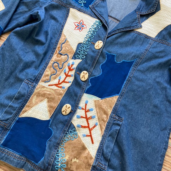 Denim Chambray Patchwork Blazer Jacket Vintage Al… - image 3