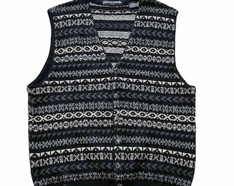 Pierre Cardin Fair Isle Pattern V-Neck Button Front Sweater Vest Acrylic and Wool Size XL