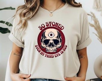So gesteinigtes drittes Auge Schädel-T-Shirt | Abgefahrenes Psychedelic T-Shirt, Kiffer Grafik Tee