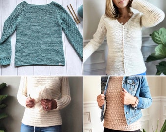 CROCHET PATTERN BUNDLE, Sweater Pattern Bundle, Get Four Sweater Patterns, Pullover Bundle