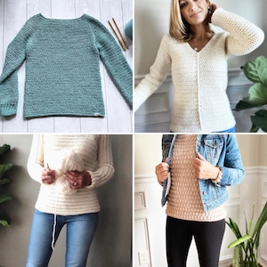 CROCHET PATTERN BUNDLE, Sweater Pattern Bundle, Get Four Sweater Patterns, Pullover Bundle