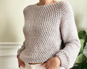 Ellery Top-Down Crochet Sweater Pattern, Women's Size XS-XL (PDF Pattern)