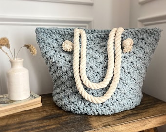 CROCHET PATTERN, The Emsley Crochet Tote, Crochet Bag Pattern, Youtube tutorials included for Rounds 1 - 4 and Rounds 11 - 12