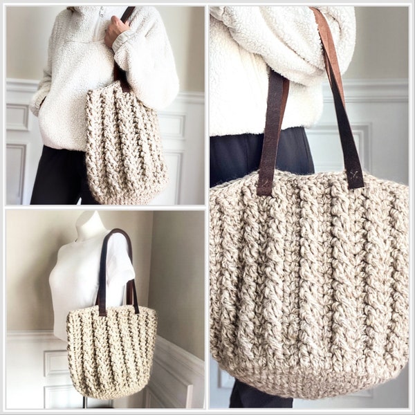 CROCHET PATTERN with YouTube tutorial, The Kortland Crochet Tote Pattern, Crochet Bag Pattern, Crochet Cabled Bag Pattern,