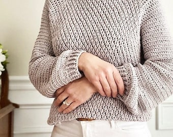 Ellery Top-Down Crochet Sweater Pattern, Women's Size XS-XL (PDF Pattern)