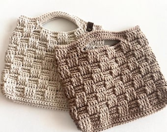 Crochet Tote Bag Pattern, Basketweave Stitch, Video Tutorial (Digital PDF)