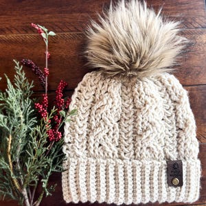 Cabled Beanie Crochet Pattern, Double Brim Winter Hat (PDF Pattern + Video Tutorial, 3 Sizes)