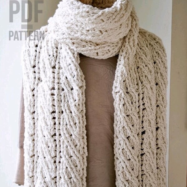 Crochet Scarf Pattern, The Sullivan Crochet Scarf Pattern, Women's Scarf Pattern, Crochet Pattern, Crochet Patterns, Chunky Cabled Scarf