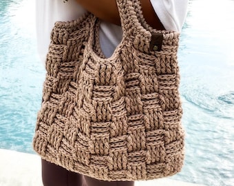 CROCHET PATTERN With Video, The Teagan Crochet Tote, Basketweave Stitch