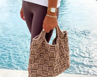 Crochet Tote Bag Pattern, Basketweave Stitch, Video Tutorial (Digital PDF)