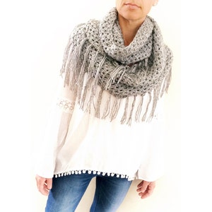 Crochet Scarf Pattern, The Alta Fringe Loop Scarf, Crochet Pattern, Crochet Loop Scarf Pattern, Crochet Infinity Scarf Pattern, Fringe Scarf