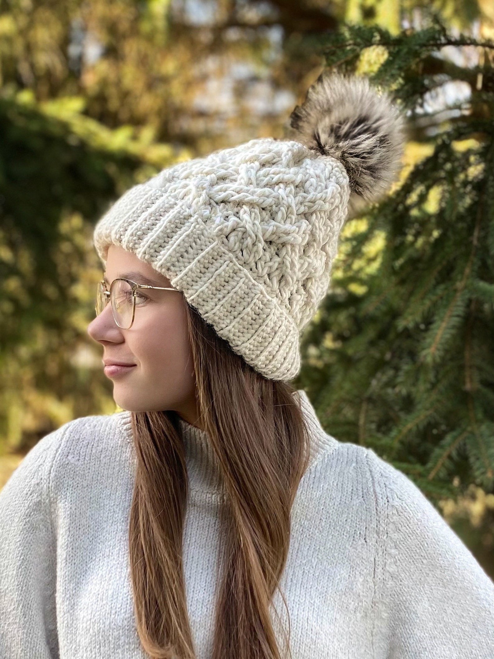 CROCHET PATTERN, the Westlyn Woven Beanie Pattern in 2 Sizes, Double