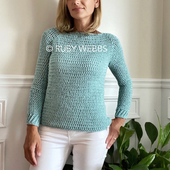 CROCHET PATTERN, the Ryann Raglan Pullover Top Down Sweater