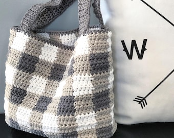 CROCHET PATTERN, The Aislinn Plaid Tote, Crochet Bag Pattern, Easy Crochet Pattern