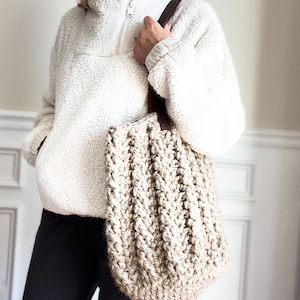 CROCHET PATTERN with YouTube tutorial, The Kortland Crochet Tote Pattern, Crochet Bag Pattern, Crochet Cabled Bag Pattern,