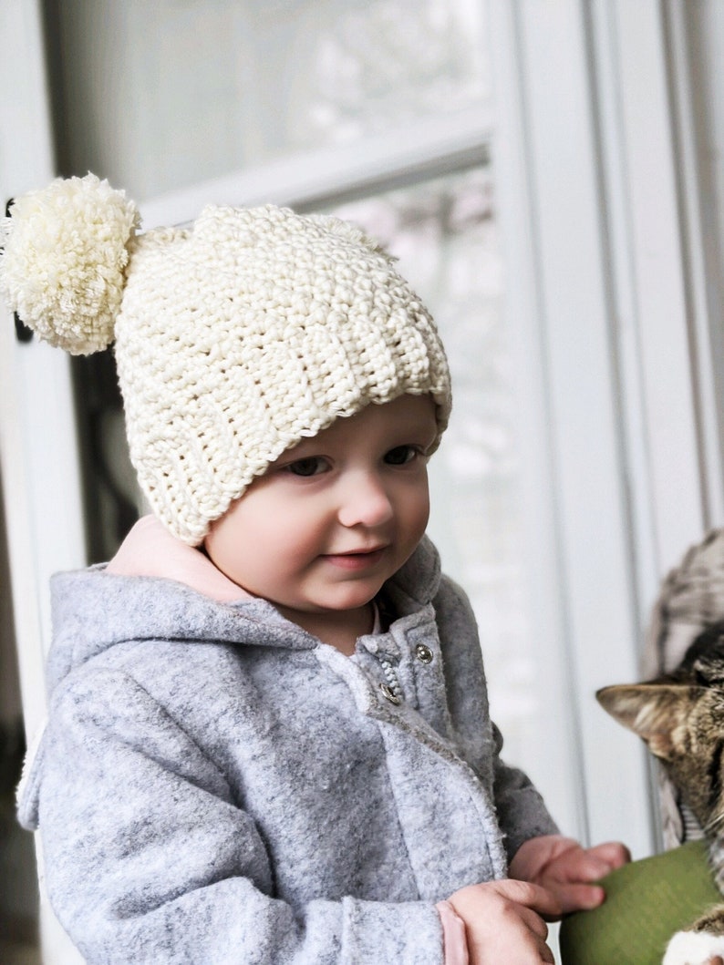 CROCHET PATTERN, Simple Seed Stitch Beanie, Crochet Baby and Toddler Hat Pattern, Easy Crochet Pattern image 4