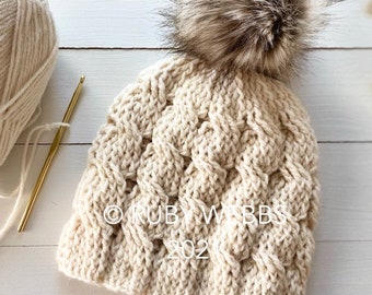 CROCHET PATTERN, Top Down Pattern, The Ember Cabled Beanie Pattern with YouTube Tutorial, Crochet Hat Pattern, Crochet Pattern